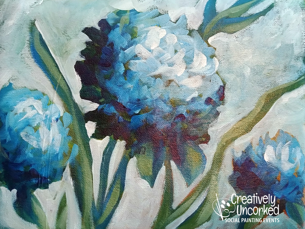 Blue Hydrangeas at Creatively Uncorked https://creativelyuncorked.com/