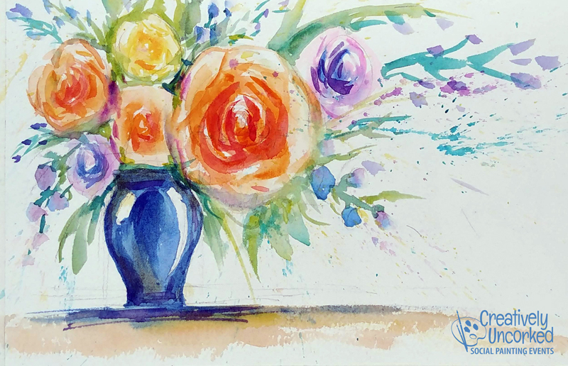 Blue Vase in Watercolor at Creatively Uncorked https://creativelyuncorked.com