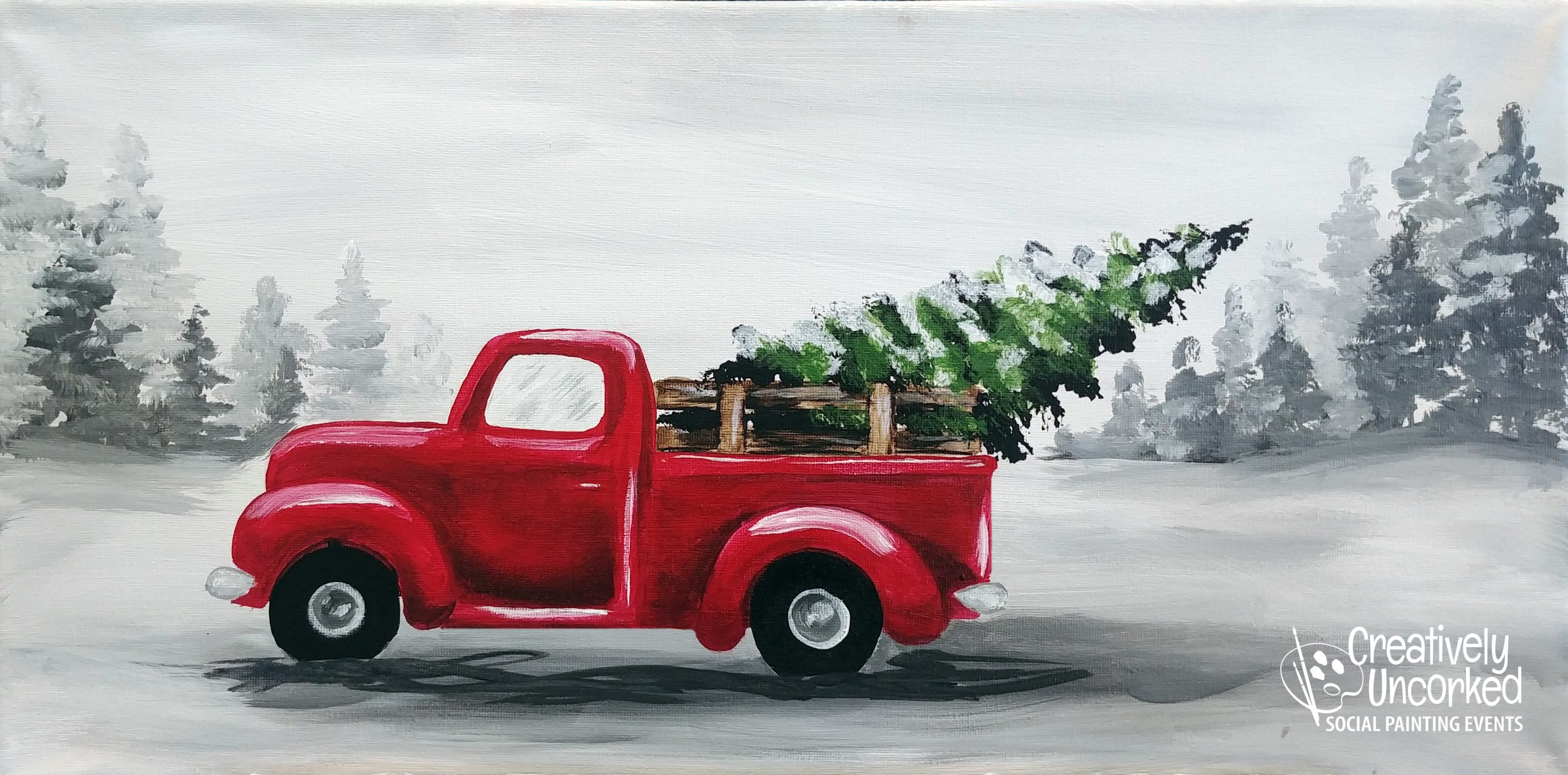 Bringing Home the Christmas Tree in a Red Truck at Creatively Uncorked https://creativelyuncorked.com/