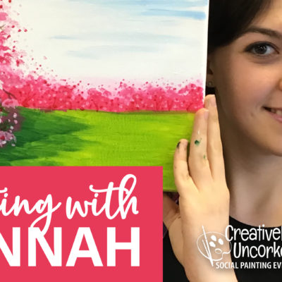 Cherry Blossoms On Demand Painting Workshop by Creatively Uncorked https://creativelyuncorked.com/