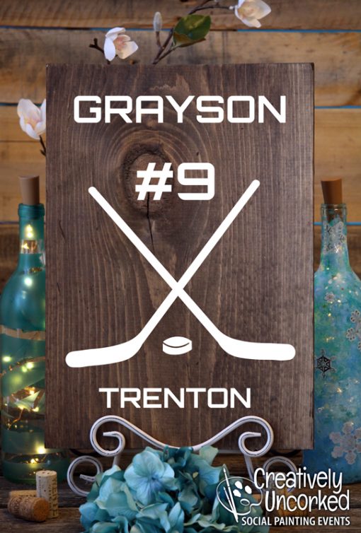 Custom Hockey Wood Sign at Creatively Uncorked https://creativelyuncorked.com