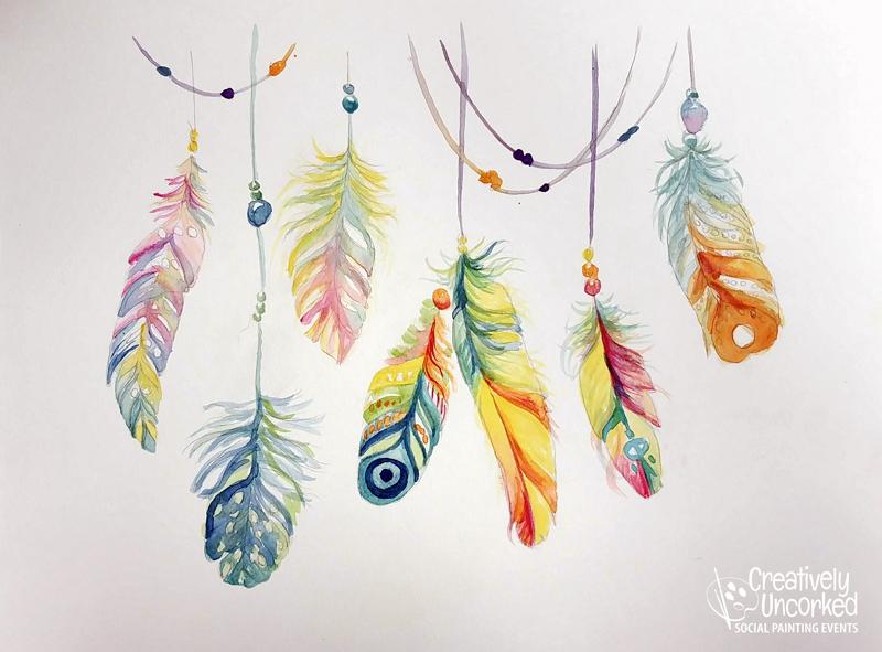 Feathers in Watercolor at Creatively Uncorked https://creativelyuncorked.com/