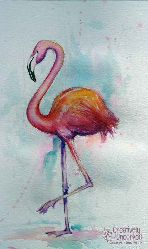 Flamingo in Watercolor at Creatively Uncorked https://creativelyuncorked.com