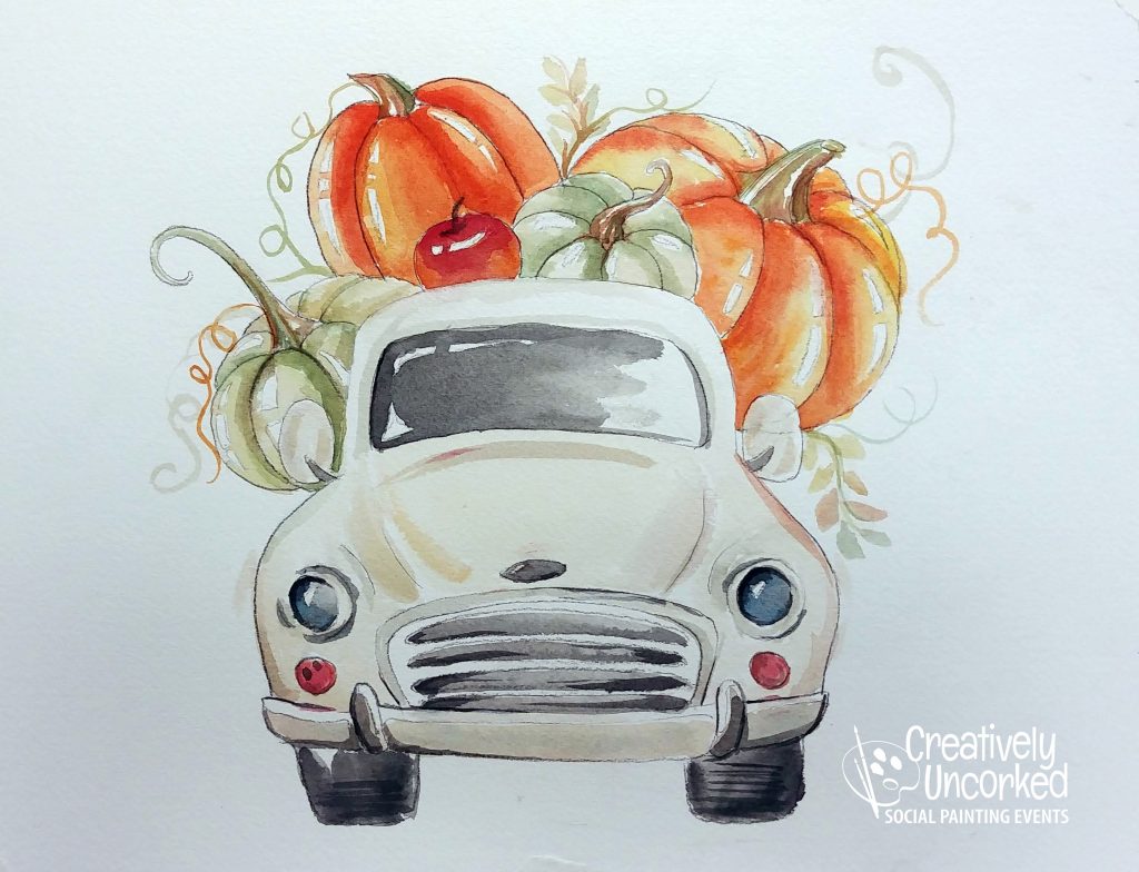 Harvest Truck in Watercolor at Creatively Uncorked https://creativelyuncorked.com/