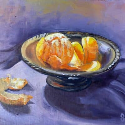 Mandarins and Silver by Shanna Cramer, oil on linen panel, 9x12, $220 unframed