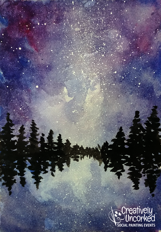 Milky Way Reflection watercolor at Creatively Uncorked https://creativelyuncorked.com/
