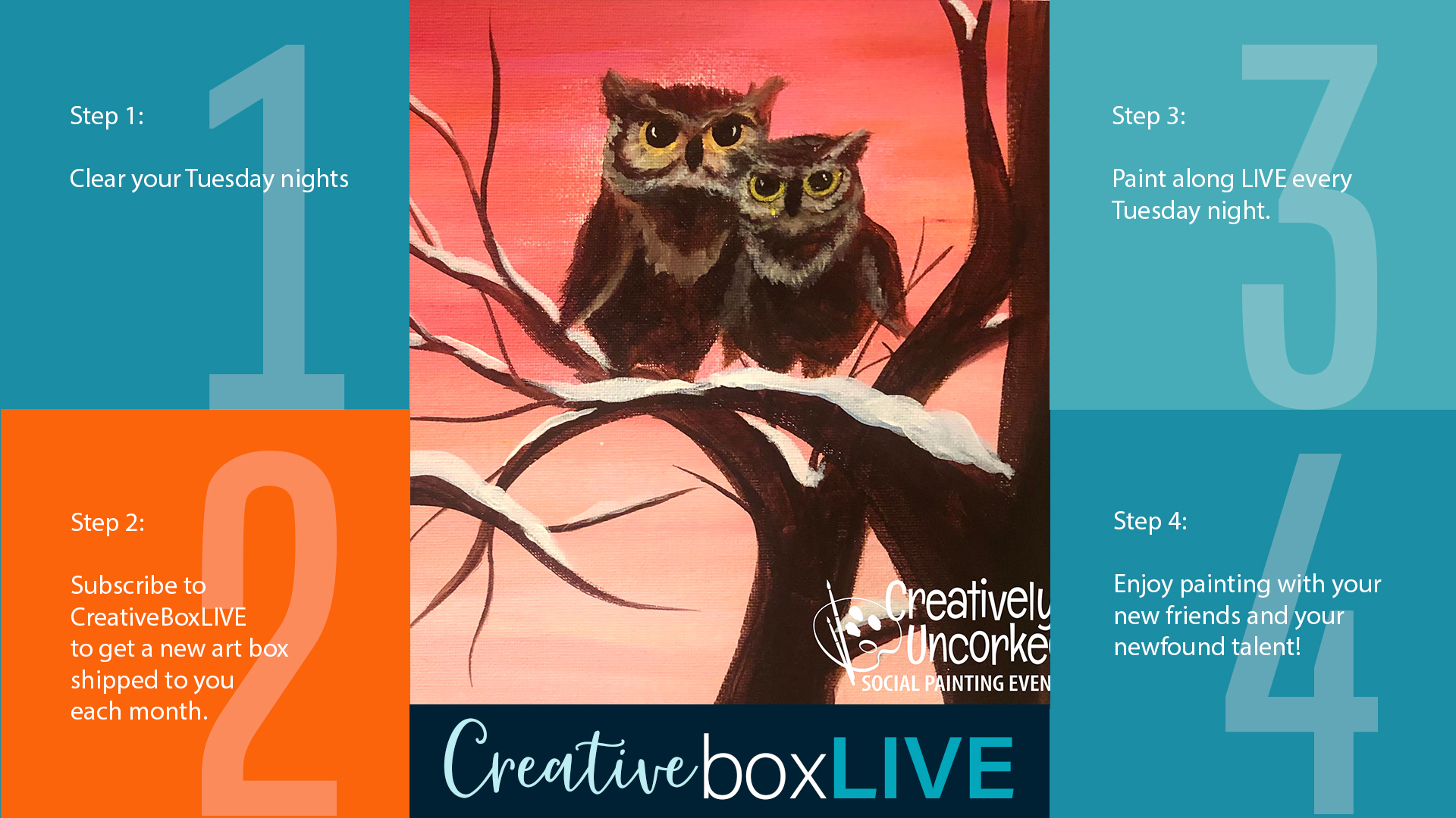 Owls at Dusk CBL with CreativeBoxLIVE from Creatively Uncorked http://creativelyuncorked.com/