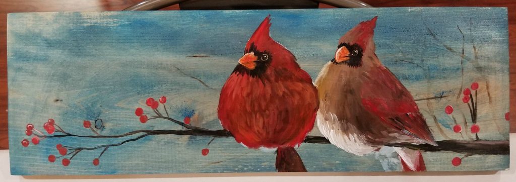 Pair of Cardinals on wood