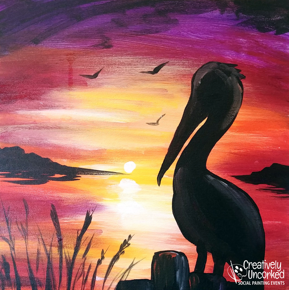 Pelican Sunset at Creatively Uncorked https://creativelyuncorked.com