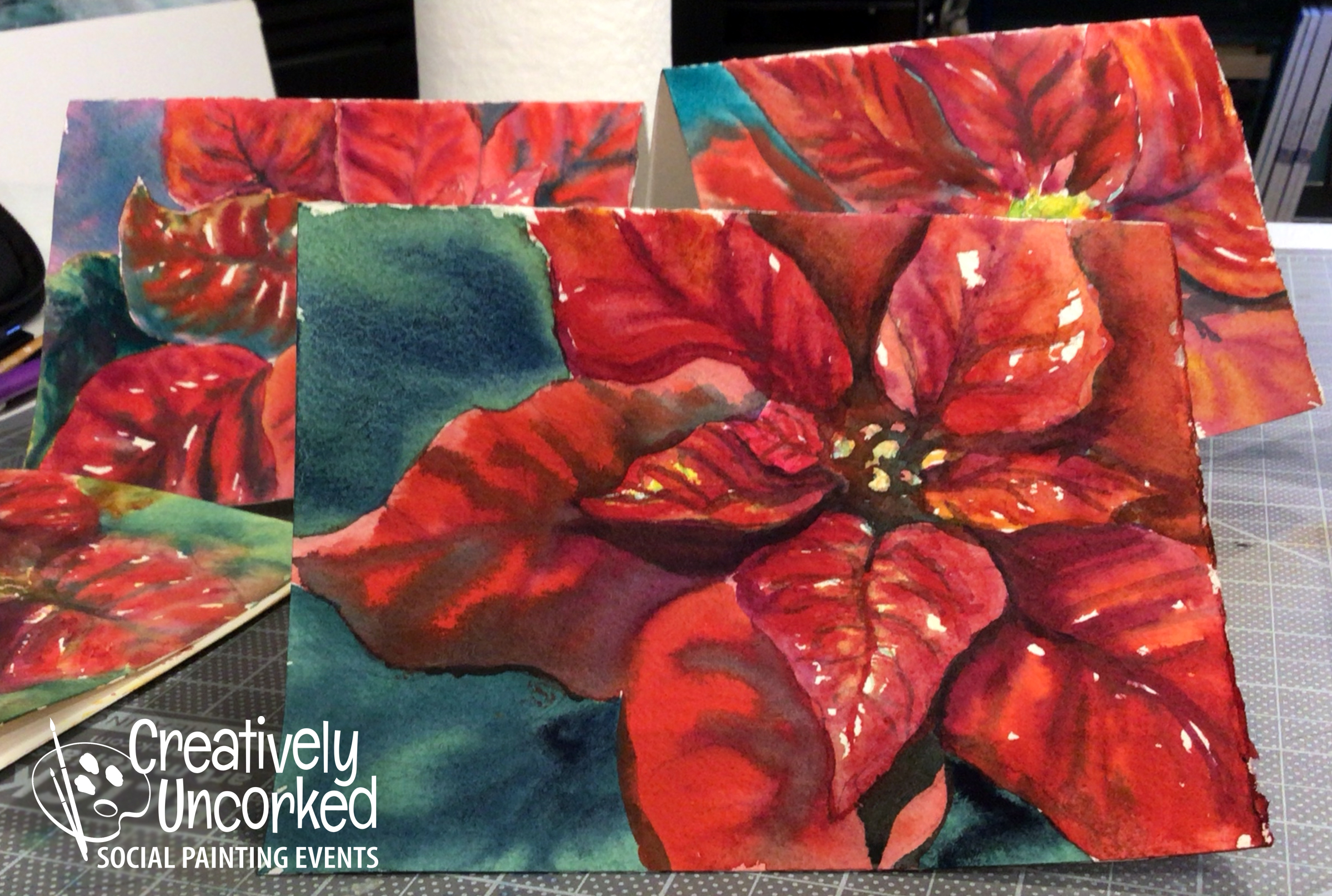 Poinsettia Holiday Cards by Creatively Uncorked http://creativelyuncorked.com/