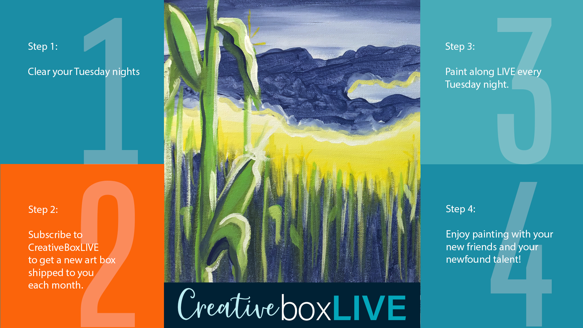 Purple Cornfield CBL a CreativeBoxLIVE painting by Creatively Uncorked