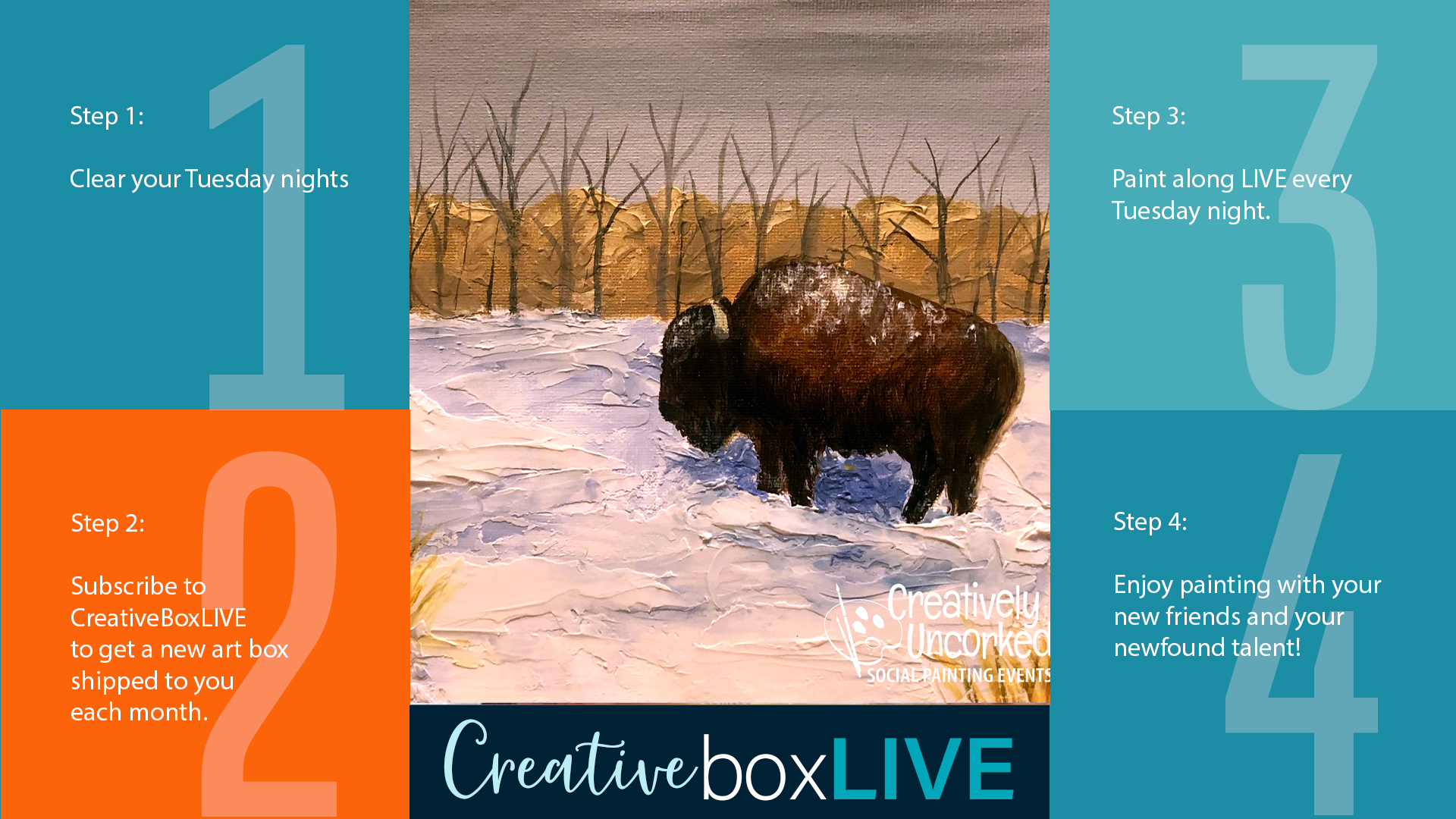 Snowy Bison CBL with CreativeBoxLIVE from Creatively Uncorked http://creativelyuncorked.com/