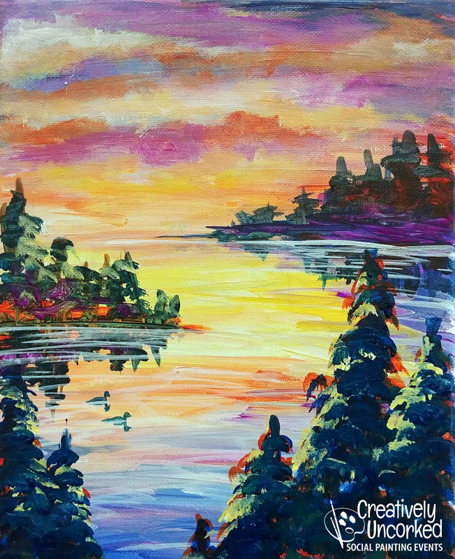 Sunset Loons at Creatively Uncorked https://creativelyuncorked.com/