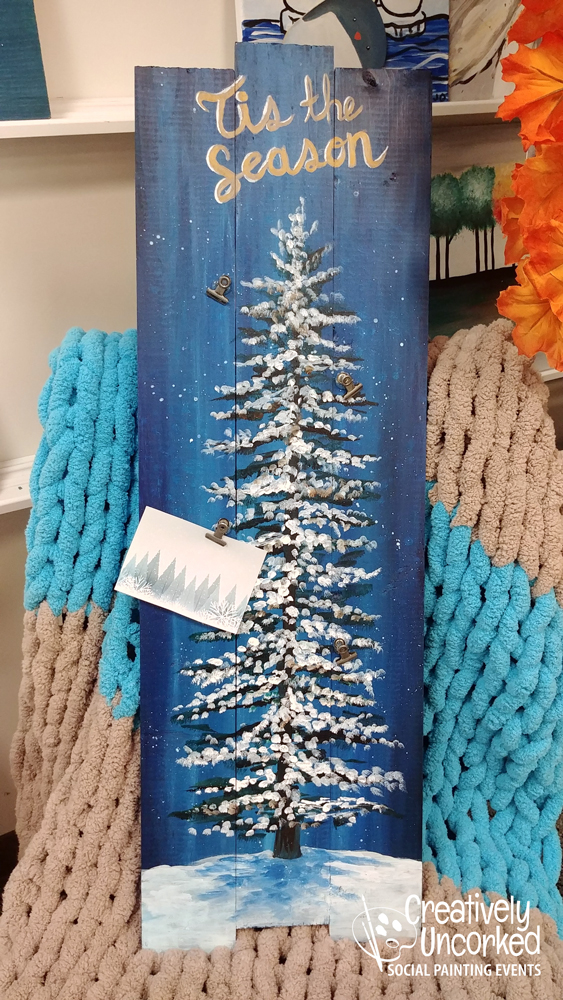 'Tis The Season Card Holder Board at Creatively Uncorked https://creativelyuncorked.com
