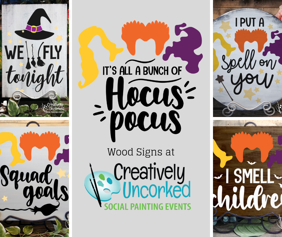 Hocus Pocus Wood Signs at Creatively Uncorked https://creativelyuncorked.com